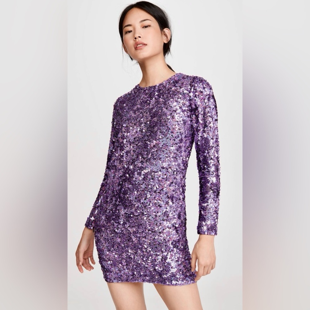 New Ashish Designer Handmade Purple Silver Long Sleeve Sequin Mini Dress M 4 6 8